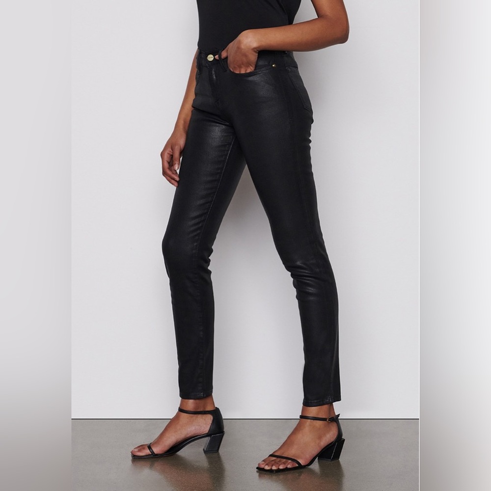 FRAME DENIM LE MID SKINNY DE JEANNE COATED - FILM NOIR MID RISE JEAN SZ 26